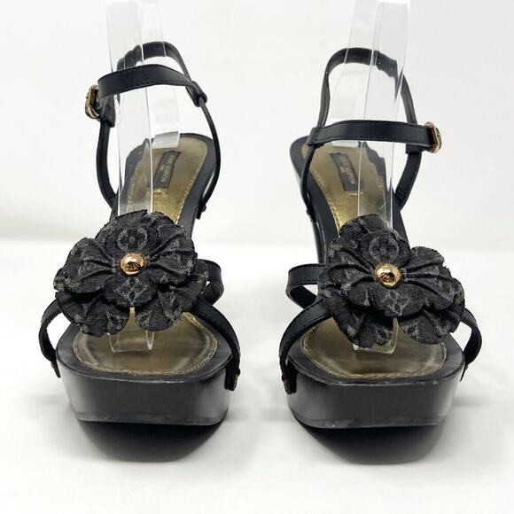 Louis Vuitton Marc Jacobs Era 2007 Platform Flower Heel Sandals Black 38.5 - Picture 3 of 9